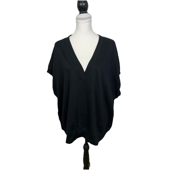 Gap Top Women's Plus XXL Tall Sweatshirt Black V-Neck Short Sleeve Knit Pullover - Picture 1 of 9